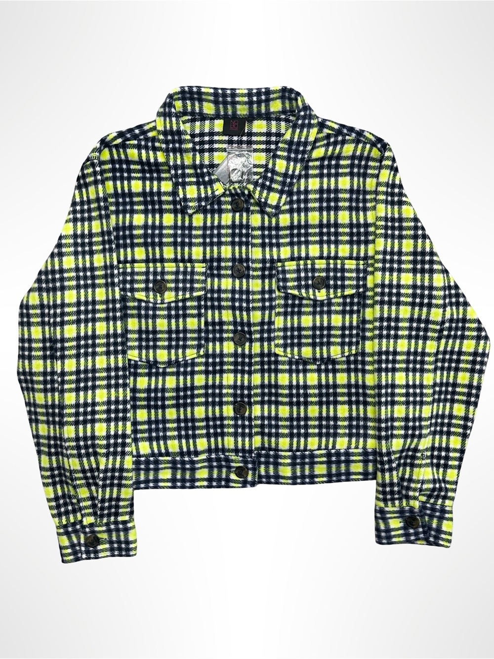 NOBO Neon Yellow & Navy Plaid Kids Jean Jacket